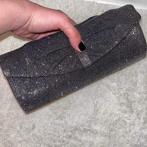 BRAND NEW metallic/charcoal clutch w/ strap